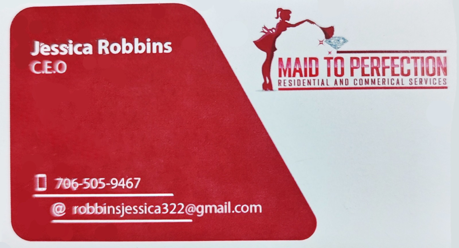Maid to Perfection Residential and Commercial Services business card
